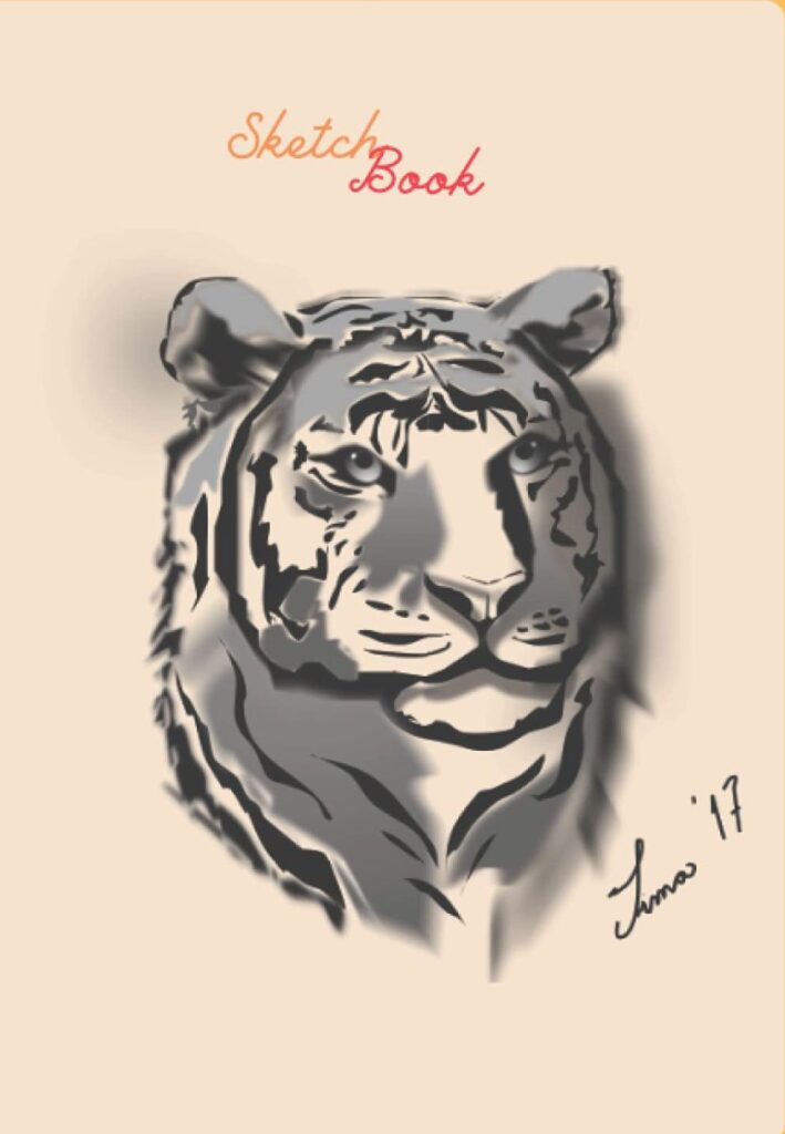 notebook with a tiger drawing