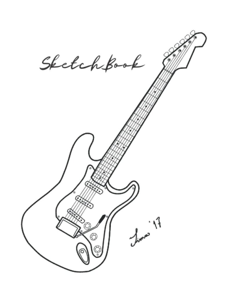 notebook with guitar drawing